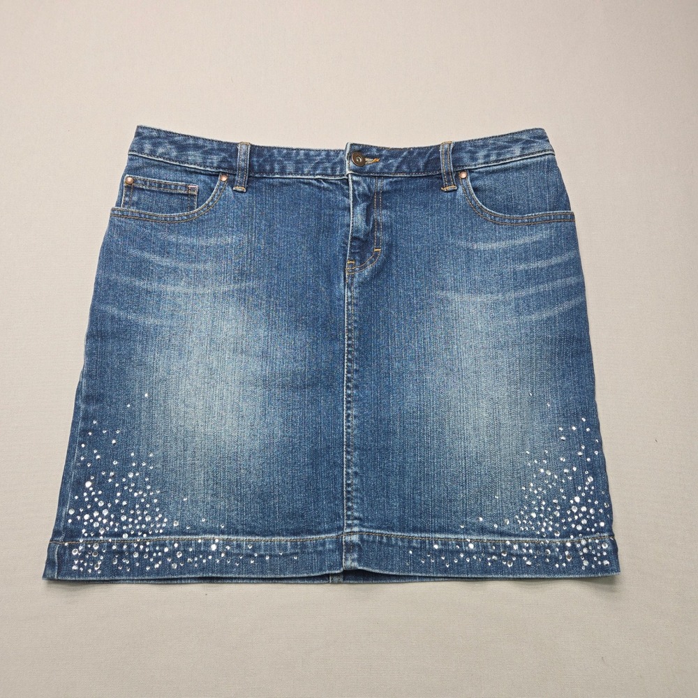 Tommy Hilfiger Denim Skirt Rhinestone Embellished Mini Medium Wash Women Size 10